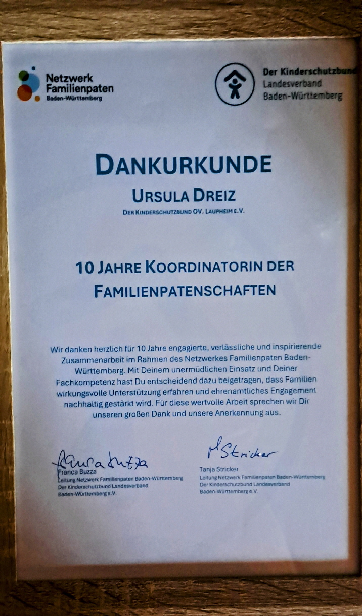 Dankesurkunde Familienpaten